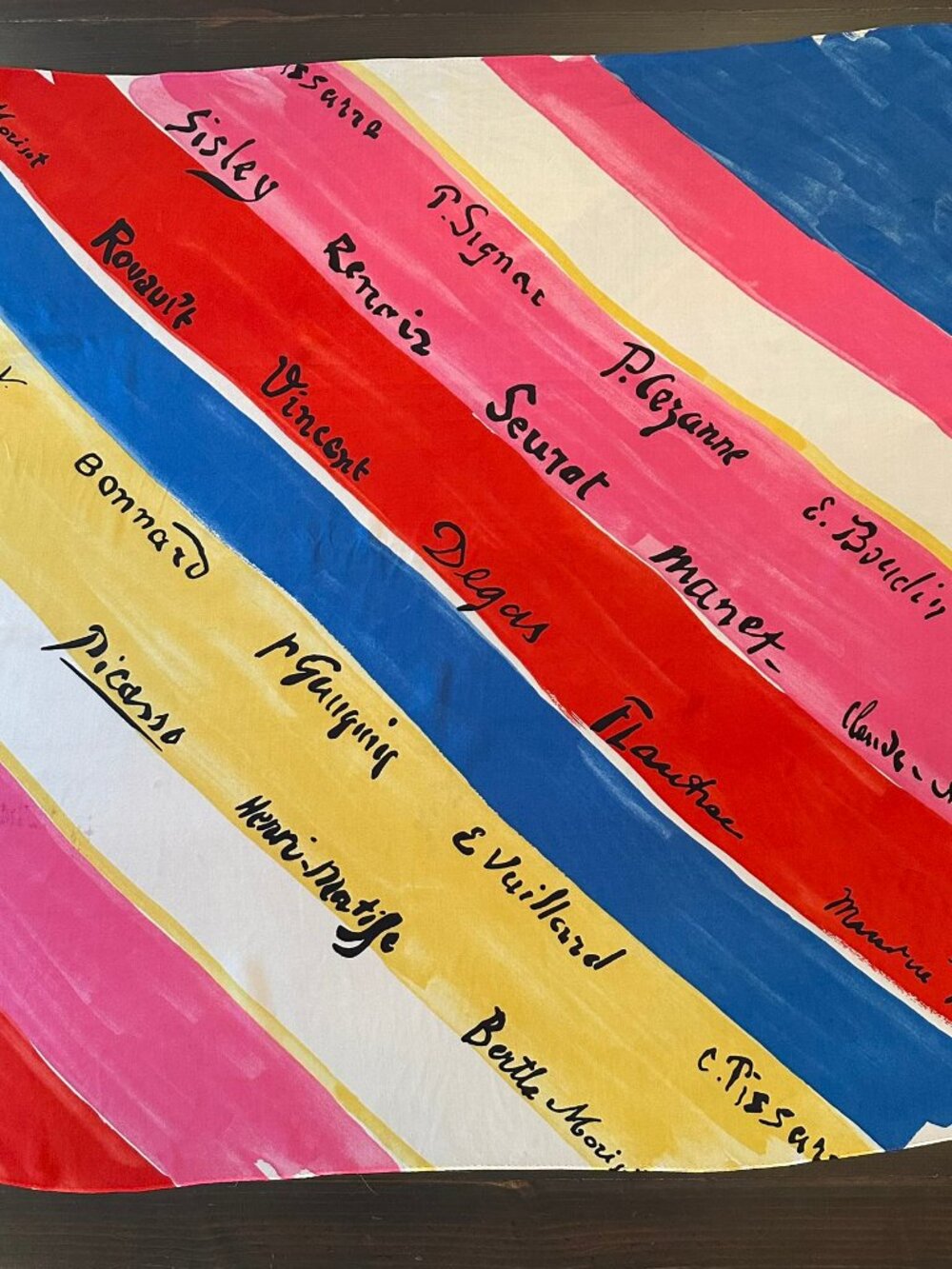 🎨 Silk Scarf w/ Artist Names – Picasso, Monet, Degas – 34” Square 🎨